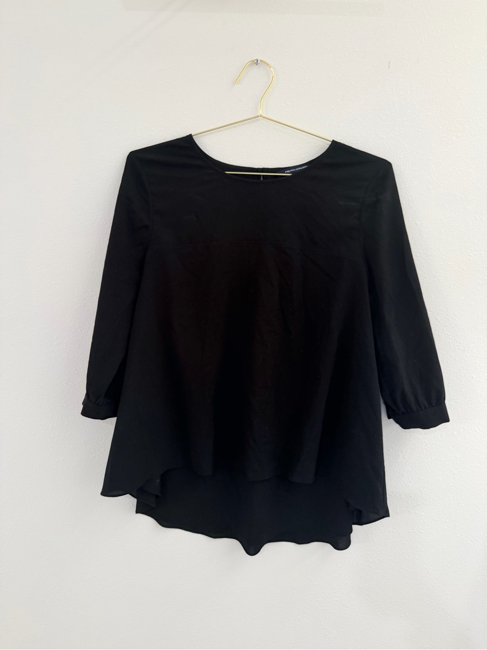 French Connection Black Boatneck High-Low Blouse size 10 large